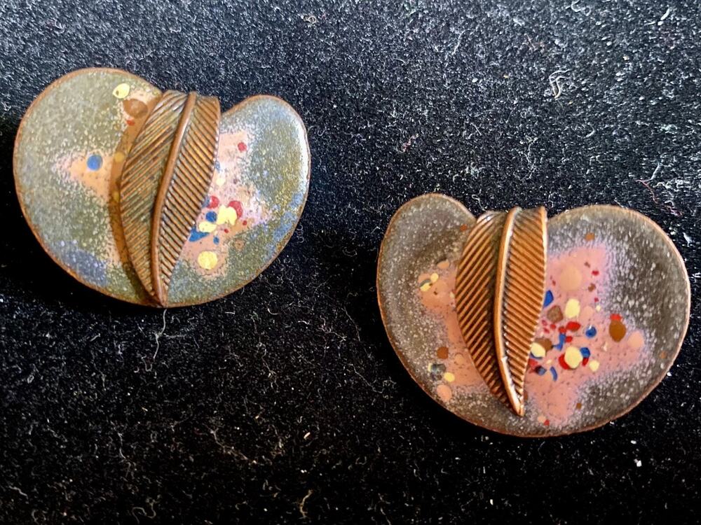 Vintage Copper Earrings Clip On 1950’s Modernist MCM